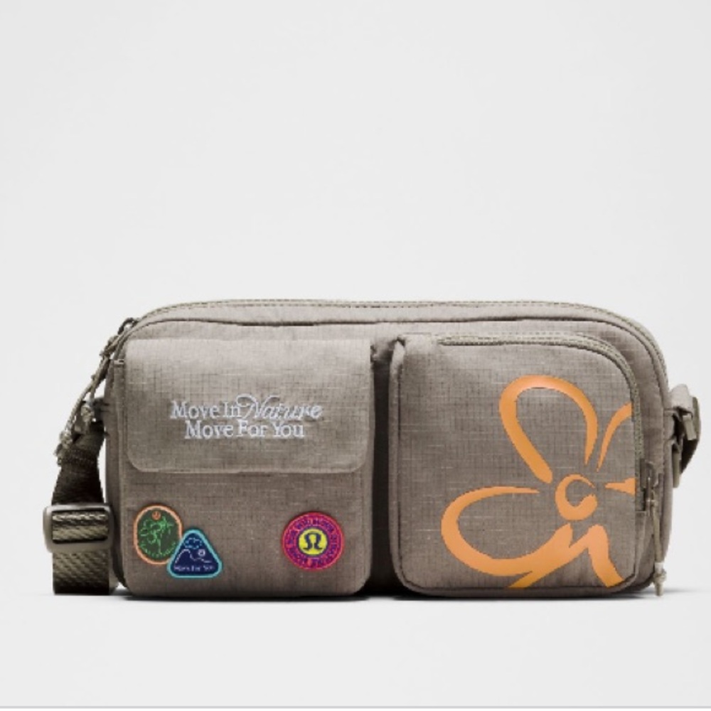 lululemon athletica taupe crossbody with orange floral print
